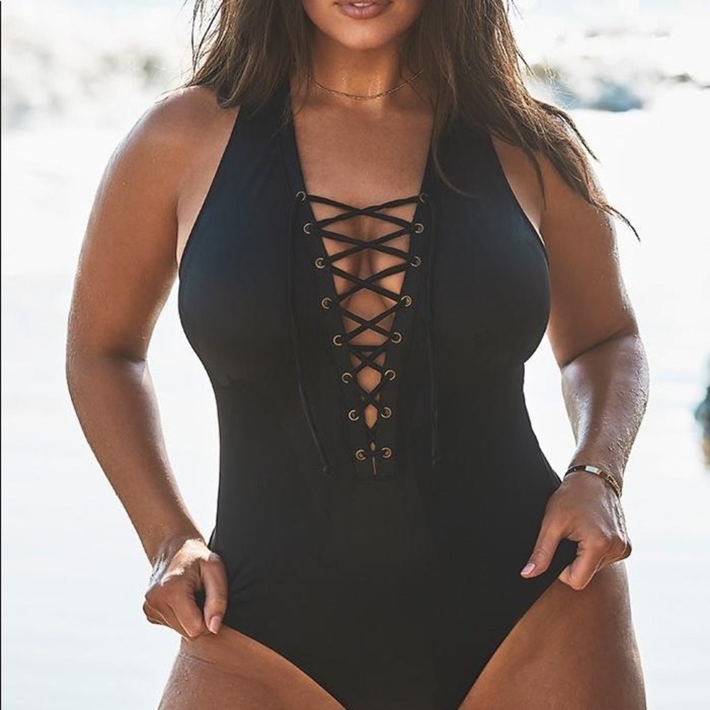 Ashley Graham CEO Lace Up One Piece Swimsuit